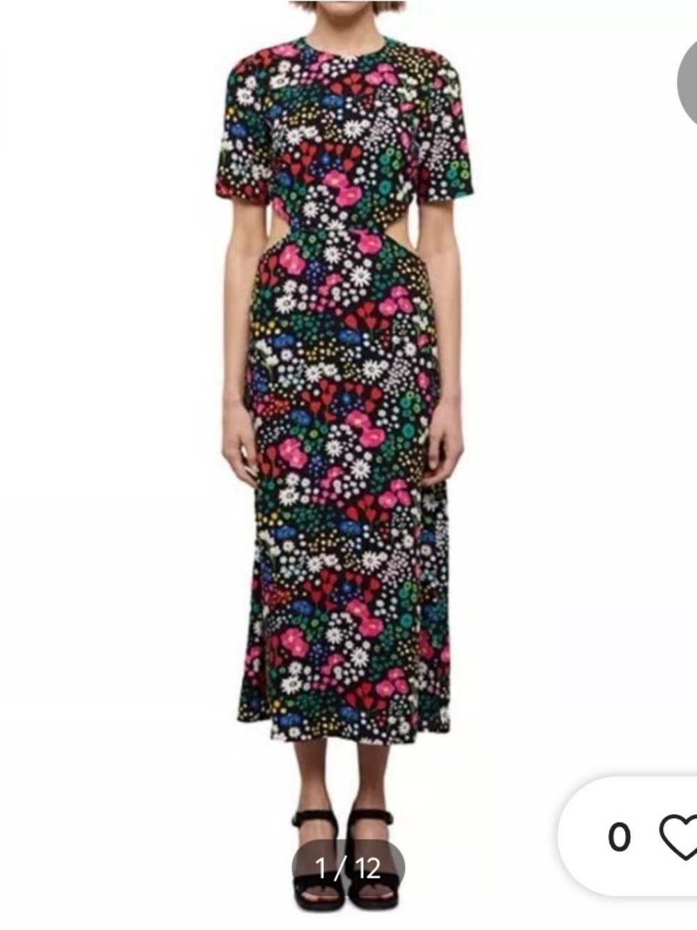 The Kooples Black Floral Cutout Midi Dress, Sz 1/ small